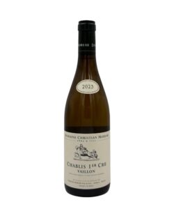 Bottiglia Chablis 1er Cru Vaillon 2023: "DOMAINE CHRISTIAN MOREAU PÈRE & FILS", denominazione "CHABLIS 1ER CRU", climat "VAILLON", annata "2023" in ovale sulla spalla.