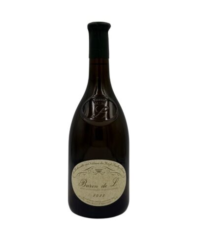 Bottiglia de Ladoucette Baron de L 2022 con etichetta ovale crema, sigillo L coronata, POUILLY-FUMÉ e anno 2022.