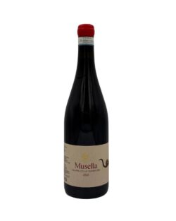 Bottiglia Musella Valpolicella Superiore 2021 con etichetta chiara, spiga di grano e serpe stilizzata.