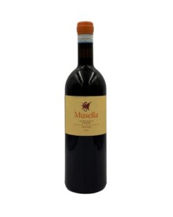 Bottiglia Musella Valpolicella Ripasso Superiore 2021 con etichetta ocra, nome rosso e simbolo stilizzato in alto.
