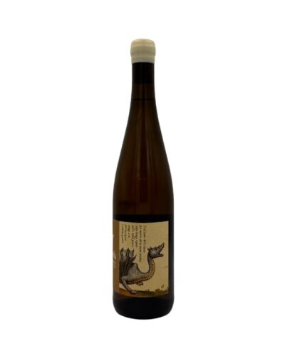 Retro bottiglia Musella Drago Bianco Garganega 2022 con etichetta descrittiva, varietà, annata e certificazioni biologiche.