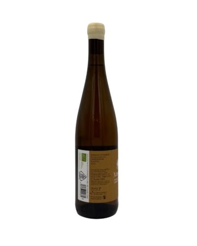 Retro bottiglia Musella Drago Bianco Garganega 2022 con etichetta descrittiva, varietà, annata e certificazioni biologiche.