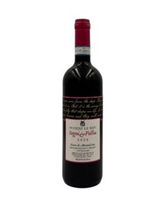 Bottiglia Podere Le Ripi Sogni di Follia 2020 con etichetta elegante, scritte rosse calligrafiche e piccolo stemma centrale