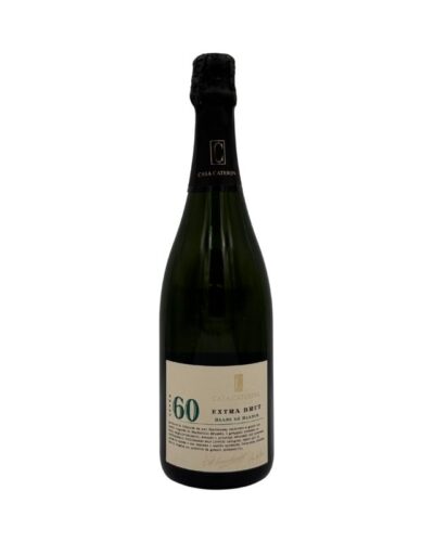 Bottiglia di spumante Casa Caterina 60 Extra Brut Blanc de Blancs con etichetta chiara, numero "60" in verde e "EXTRA BRUT BLANC DE BLANCS".
