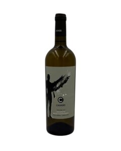 Bottiglia Casadei Incanto Mediterraneo con etichetta chiara, figura alata stilizzata, logo C e scritte Sauvignon & Semillon