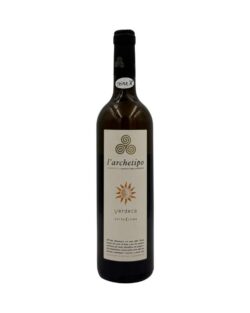 Bottiglia L'Archetipo Verdeca 2023 Sette Lune con etichetta chiara, sole stilizzato, logo, scritta Triple A e testo breve