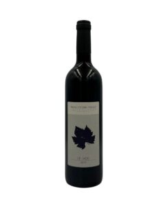 Bottiglia di Francesconi Paolo Le Iadi Romagna Sangiovese Superiore Riserva 2019 Biologico con un'etichetta chiara che presenta in alto il nome del produttore "FRANCESCONI PAOLO" seguito da "DALLA NOSTRA TERRA". Al centro è presente un disegno stilizzato di una foglia scura sopra la scritta "LE IADI" e l'annata "2019".