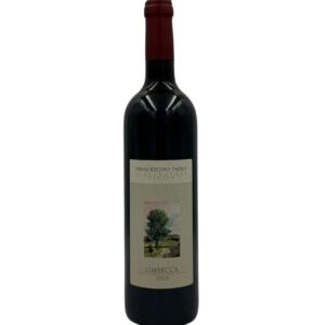 Bottiglia di Francesconi Paolo Limbecca Romagna Sangiovese Superiore 2020 Biologico con un'etichetta chiara che presenta in alto il nome del produttore "FRANCESCONI PAOLO" seguito da "VITICOLTORE IN ROMAGNA". Al centro è presente un'illustrazione di un albero solitario in un paesaggio rurale sopra la scritta "LIMBECCA" e l'annata "2020".