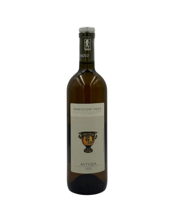 Bottiglia di Francesconi Paolo Antiqva Vino Bianco Biologico 2023 con un'etichetta cche presenta il nome del produttore