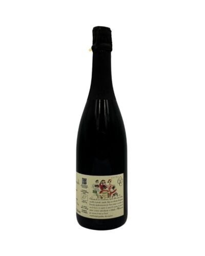 Retro della bottiglia di vino frizzante biologico Aia delle Cinque Campi Rio degli Sgoccioli 2022 con un'etichetta .