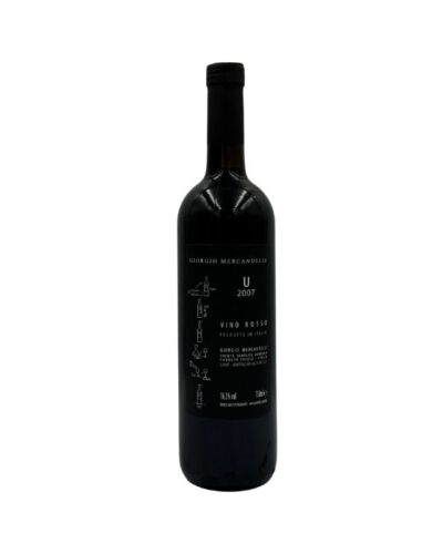Retro della bottiglia di Giorgio Mercadelli U Rosso Vino Rosso 2007 con etichetta descrittiva che include il nome del produttore la lettera "U" e l'annata "2007