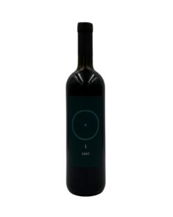 Bottiglia di Giorgio Mercadelli I Rosso Vino Rosso 2007 con un'etichetta verde scura che presenta un cerchio con un punto al centro, la lettera "i" e l'annata "2007
