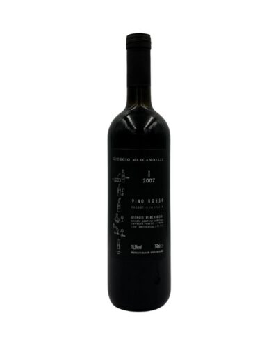 Retro della bottiglia di Giorgio Mercadelli I Rosso Vino Rosso 2007 con etichetta descrittiva che include il nome del produttore la lettera "i" e l'annata "2007