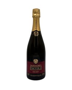 Faccoli Rosé Brut: etichetta bordeaux e oro, "FRANCIACORTA FACCOLI", "ROSÉ BRUT".