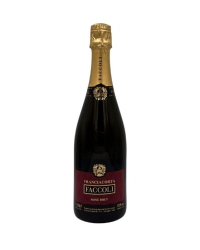 Faccoli Rosé Brut: etichetta bordeaux e oro, "FRANCIACORTA FACCOLI", "ROSÉ BRUT".