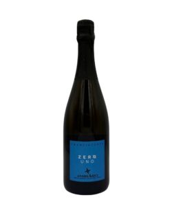 Etichetta blu con "FRANCIACORTA", "ZERO UNO" in grande e "ANDREA ARICI" in basso su bottiglia Arici Zero Uno.