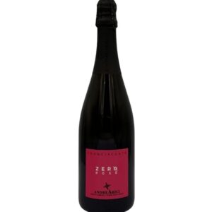 Bottiglia di Franciacorta Andrea Arici Zero Rosé Dosaggio Zero con etichetta fucsia che evidenzia "FRANCIACORTA", "ZERO ROSÉ" in grande e "ANDREA ARICI" in basso.