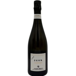 Bottiglia di Franciacorta Andrea Arici Zero Millesimato Dosaggio Zero 2019 con etichetta chiara che evidenzia "FRANCIACORTA", "ZERO" in grande con "millesimato" in piccolo sotto e l'annata "2019" a sinistra, e "ANDREA ARICI" in basso