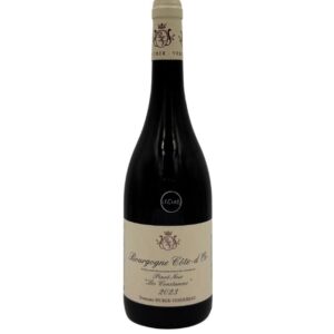 Bottiglia di Bourgogne Côte-d'Or Pinot Noir "Les Constances" 2023 del Domaine Huber-Verdereau con etichetta chiara che evidenzia il nome del produttore, la denominazione "Bourgogne Côte-d'Or", la varietà "Pinot Noir", il nome della cuvée "Les Constances" e l'annata "2023". Un piccolo cerchio con la scritta "(Le Clos)" è presente sopra l'etichetta principale.
