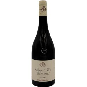 Bottiglia di Volnay 1er Cru "Clos des Chênes" 2020 del Domaine Huber-Verdereau con etichetta chiara che evidenzia la denominazione "Volnay 1er Cru", il nome del climat "Clos des Chênes" e l'annata "2020". Un piccolo adesivo nero con la scritta bianca "(Le Clos)" è presente sopra l'etichetta principale.