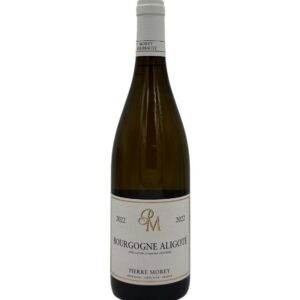 Bottiglia di Bourgogne Aligoté 2022 di Pierre Morey con etichetta chiara che evidenzia il nome del produttore "PIERRE MOREY", la denominazione "BOURGOGNE ALIGOTÉ" e l'annata "2022".