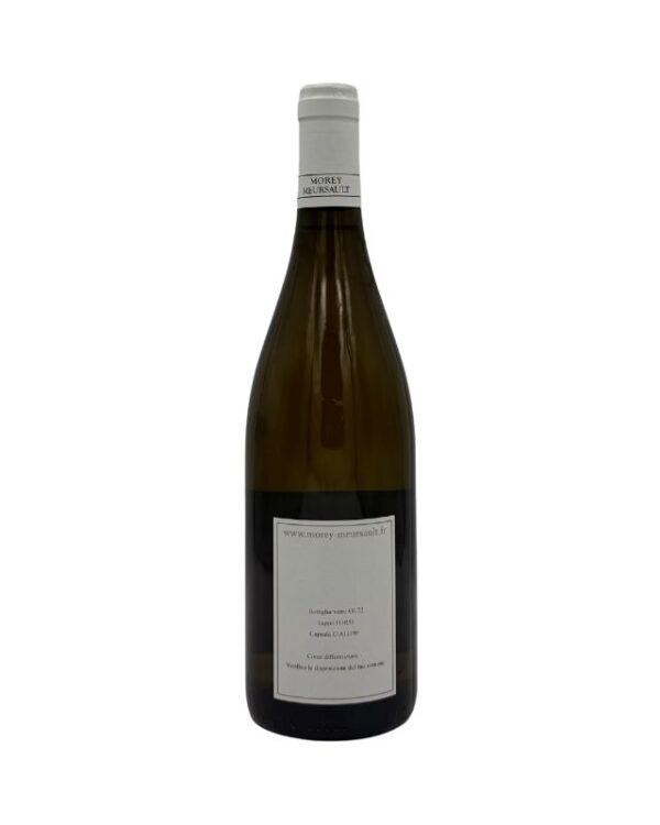 Retro della bottiglia di Bourgogne Aligoté 2022 di Pierre Morey con etichetta descrittiva che include informazioni sul produttore e dettagli sul vino. È presente anche l'indirizzo web del produttore.