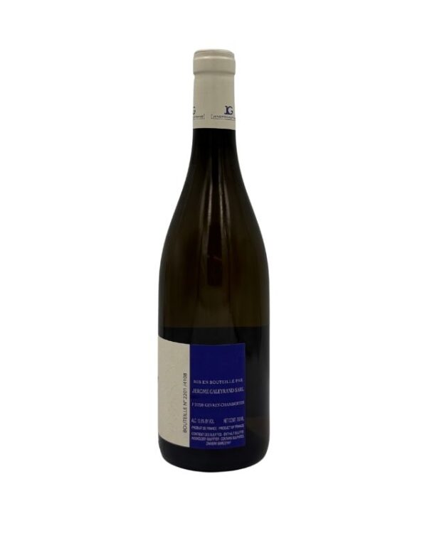 Retro della bottiglia di Bourgogne Chardonnay Orane 2022 di Jérôme Galeyrand con etichetta descrittiva blu che include informazioni sul produttore, la denominazione "BOURGOGNE" e dettagli sul vino