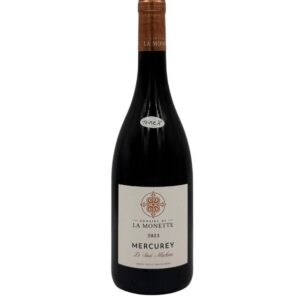 Bottiglia di Mercurey Le Saint-Michel 2023 del Domaine de la Monette con etichetta chiara che evidenzia il nome del produttore "DOMAINE DE LA MONETTE", la denominazione "MERCUREY", il nome della parcella "Le Saint-Michel" e l'annata "2023". Un piccolo adesivo bianco con la scritta "TRIPLE A" è presente sulla spalla della bottiglia.