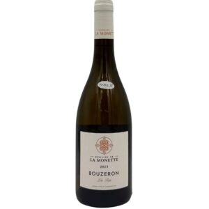 Bottiglia di Bouzeron Les Fées 2023 del Domaine de la Monette con etichetta chiara che evidenzia il nome del produttore "DOMAINE DE LA MONETTE", la denominazione "BOUZERON", il nome della parcella "Les Fées" e l'annata "2023". Un piccolo adesivo bianco con la scritta "TRIPLE A" è presente sulla spalla della bottiglia.