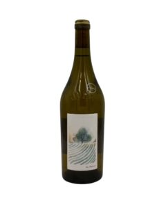Bottiglia di Côtes du Jura 2022 di Au Pairier con etichetta artistica e paesaggio stilizzato con albero e filari.