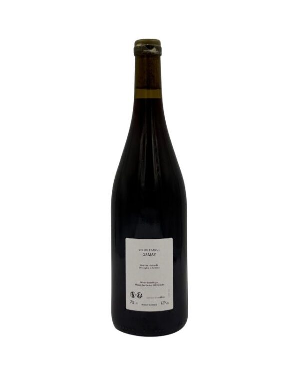 Retro della bottiglia di Gamay B.A.BA. di Au Pairier con etichetta descrittiva "Vin de France" e info sul vino.