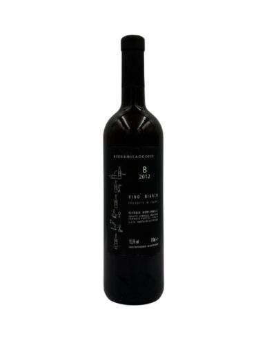 Retro bottiglia Giorgio Mercadelli B Bianco 2012 con etichetta BIDUEMILADODICI, Vino Bianco Prodotto in Italia, illustrazioni